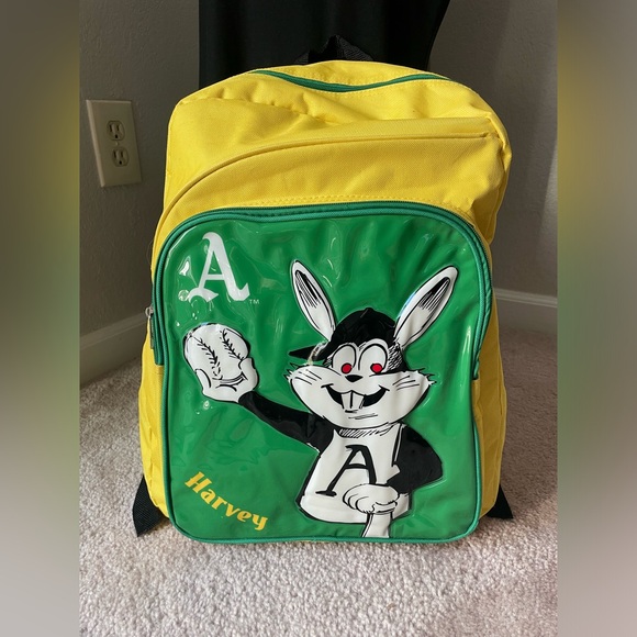 Oakland A's Harvey The Rabbit Backpack Yellow & Green Bag MLB Baseball - Picture 1 of 4
